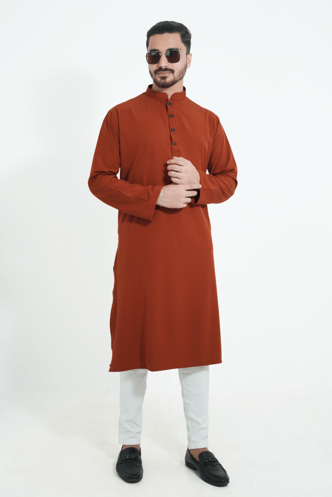 tiger orange premium micro stitch solid panjabi