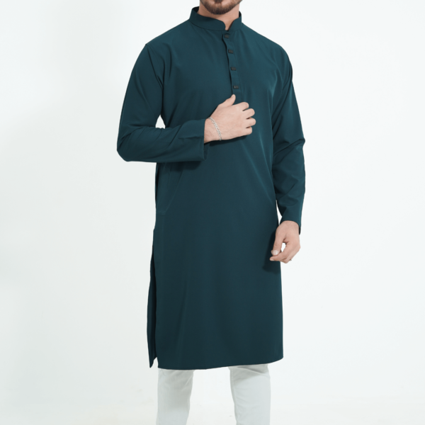 dark green premium micro stitch solid panjabi