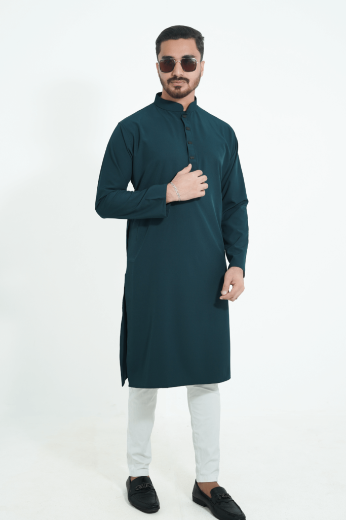 dark green premium micro stitch solid panjabi