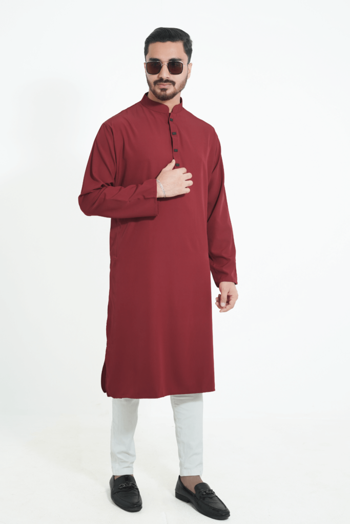 maroon color premium micro stitch solid panjabi