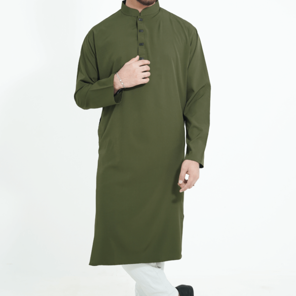 olive color premium micro stitch solid panjabi