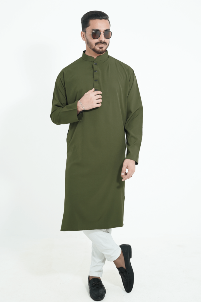 olive color premium micro stitch solid panjabi