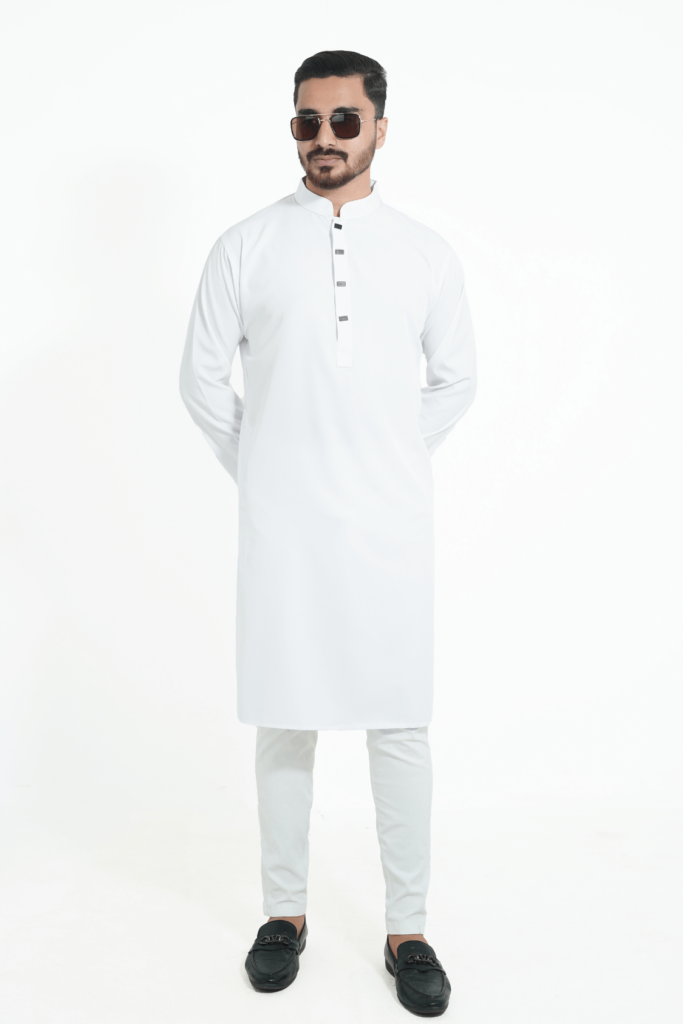 white color premium micro stitch solid panjabi