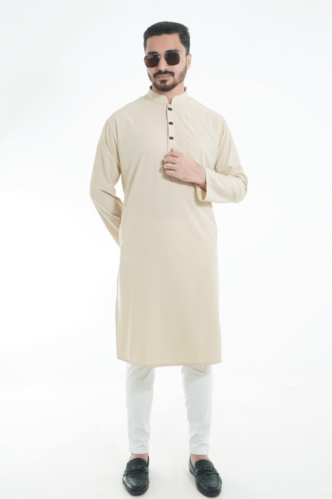 cream color premium micro stitch solid panjabi