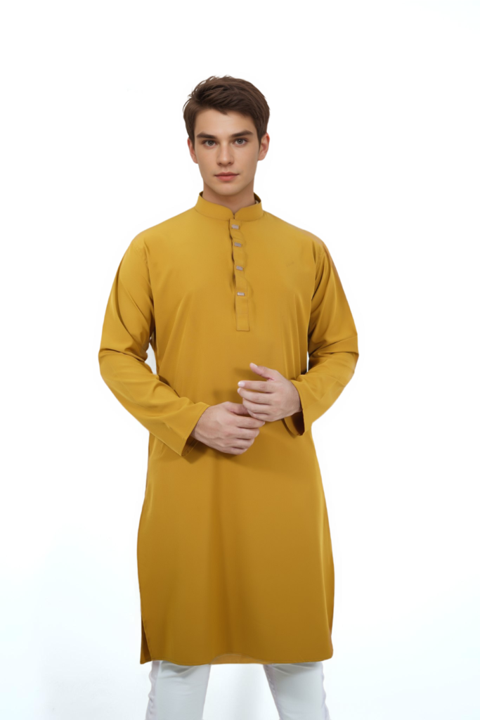 Mustard yellow color premium micro stitch solid panjabi