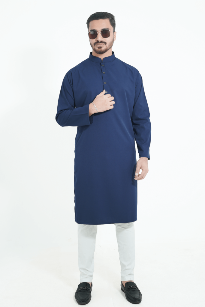 navy blue premium micro stitch solid panjabi