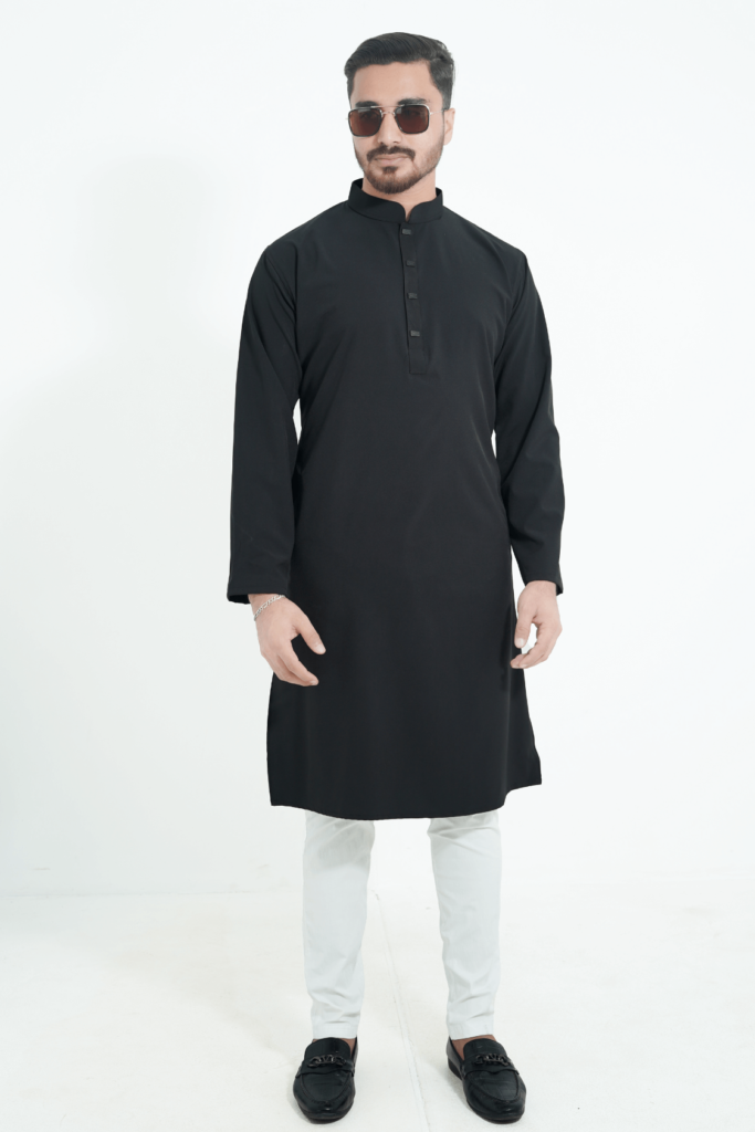 black color premium micro stitch solid panjabi