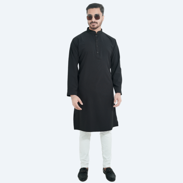 ব্ল্যাক কালার প্রিমিয়াম মাইক্রোস্টিজ সলিড পাঞ্জাবি - 42
