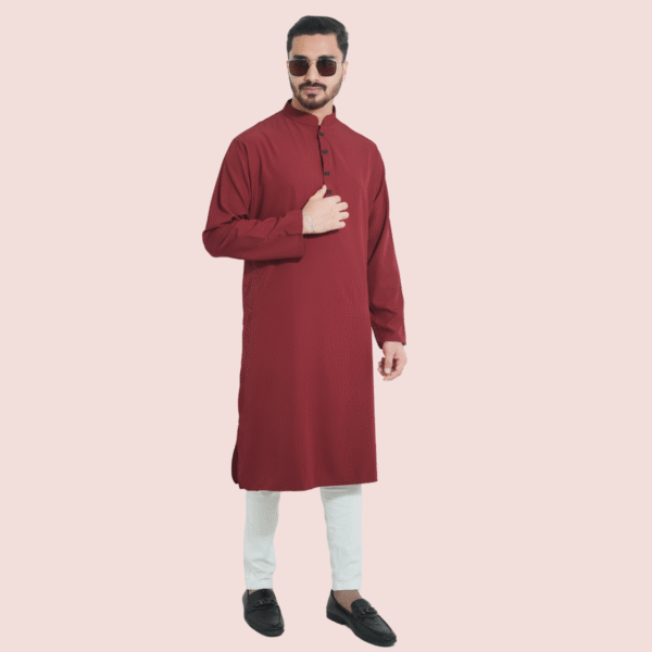 মেরুন কালার প্রিমিয়াম মাইক্রোস্টিজ সলিড পাঞ্জাবি
