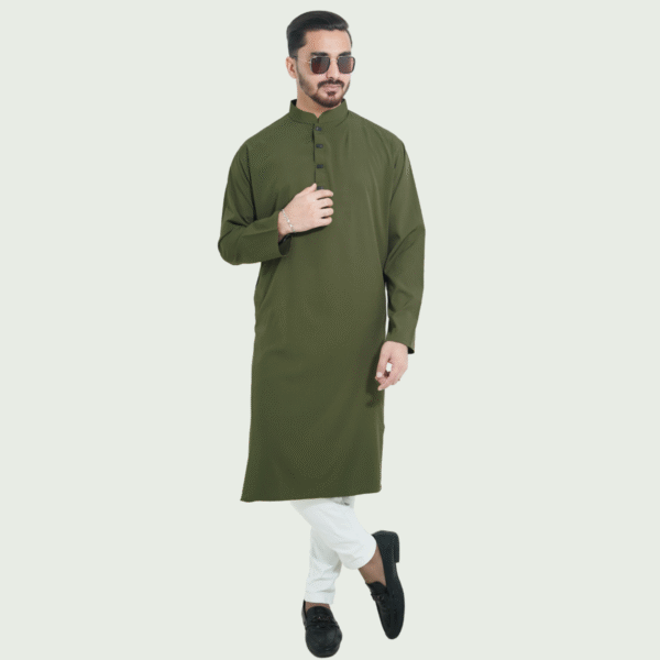 জলপাই কালার প্রিমিয়াম মাইক্রোস্টিজ সলিড পাঞ্জাবি - 42
