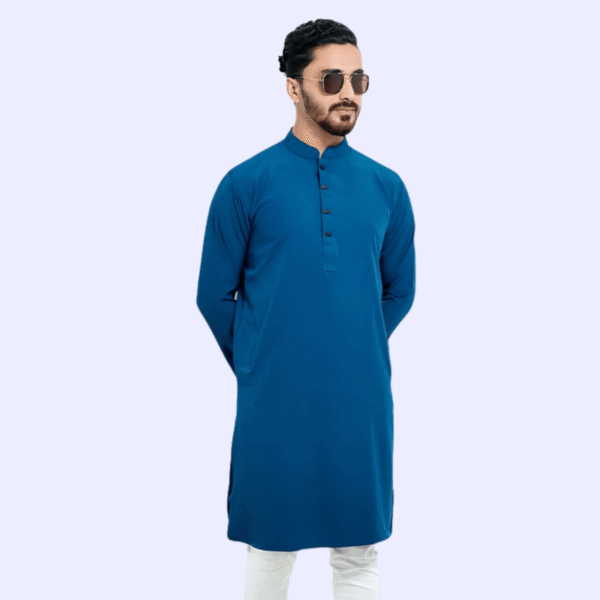 পেট্রোল ব্লু কালার প্রিমিয়াম মাইক্রোস্টিজ সলিড পাঞ্জাবি
