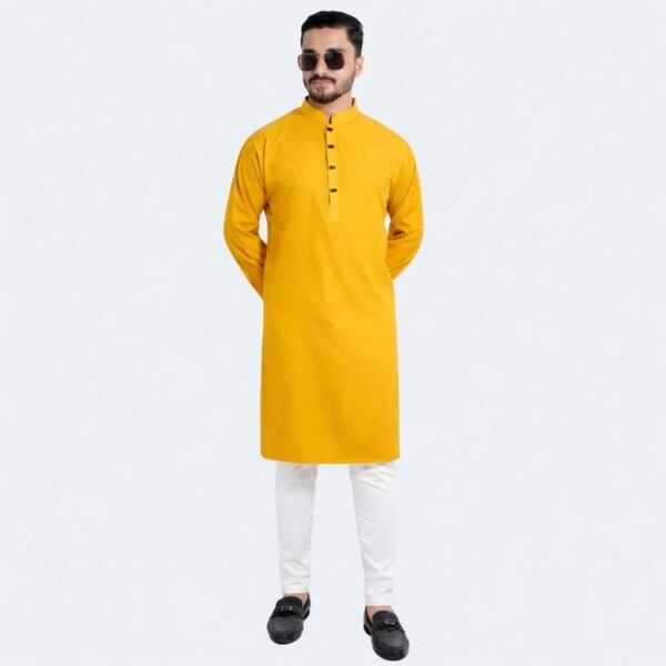 মাস্টার্ড ইয়েলো কালার প্রিমিয়াম মাইক্রোস্টিজ সলিড পাঞ্জাবি – 42